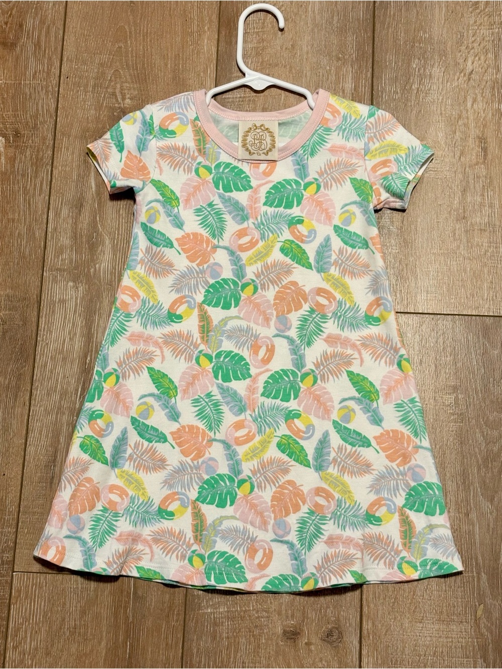 TBBC Tropical Leaf Print Girls' A-Line Polly Dress — Pastel Green, Peach, Yellow